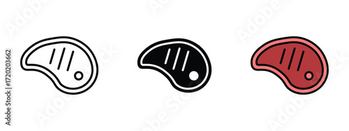 Set of pixel perfect colored Steak icon, 1 Silhouette, 1 Unexpanded, Icon of a cooked steak meal.