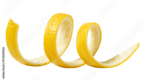Lemon peel twist garnish isolated on transparent background