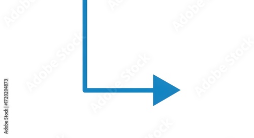 Simple Blue Right Angle Arrow Pointing Right on White Background, Used for Indicating Forward Movement, Progression, or Next Step in Diagrams, Presentations, and Instructional Materials

