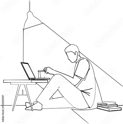 Relaxed Person Working with Laptop at Home