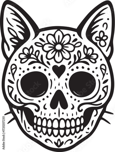 Dia de los Muertos Animal Calavera Design Cat Sugar Skull Vector Illustration