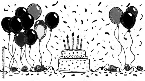 birthday vector illustration monotone black white