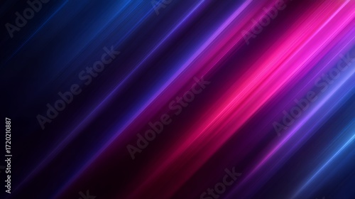 Abstract dark background with diagonal neon light lines and glowing effect