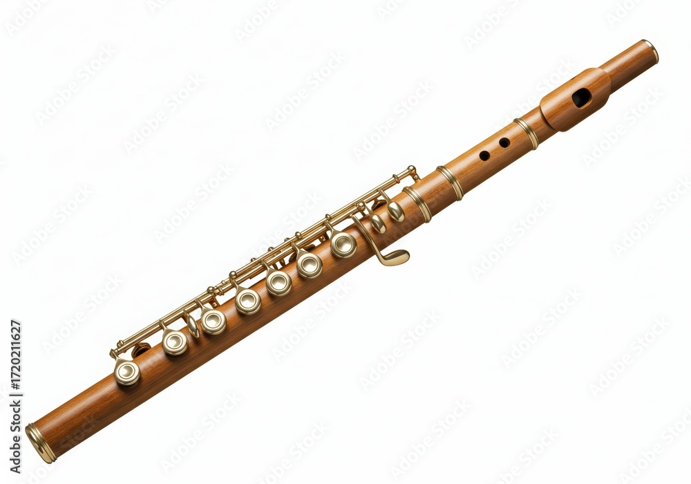 Fototapeta premium Elegant wooden baroque flute displayed against a pristine white backdrop