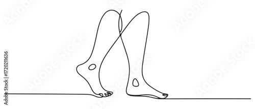 One continuous line drawing of bare foot. Elegance female leg in simple linear style. one line Icon drawing with white background