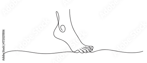 One continuous line drawing of bare foot. Elegance female leg in simple linear style. one line Icon drawing with white background