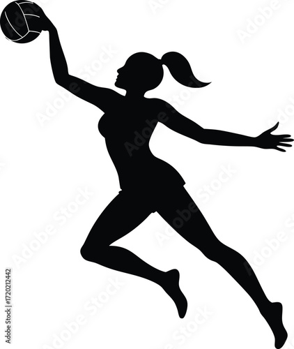 Silhouette of a Female Volleyball Player Spiking in Action Vector illustration