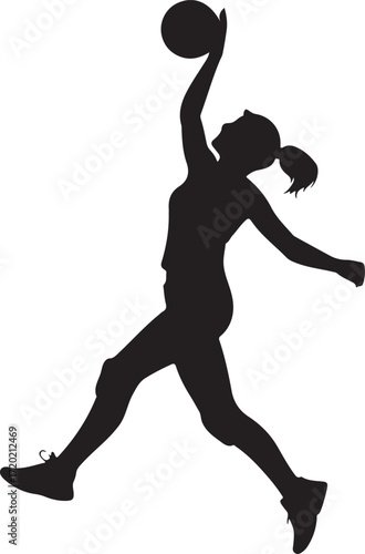 Black silhouette of a female volleyball player jumping to spike a ball woman