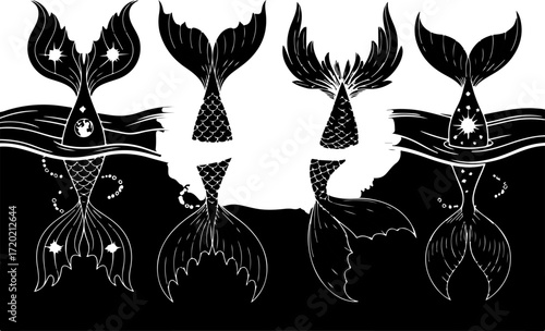 Mermaid Tail Silhouette Decorative Ocean Illustration Bundle