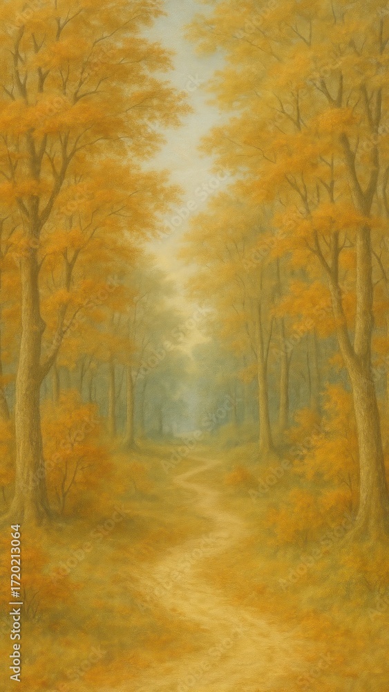 Obraz premium Serene autumn forest path illustration.