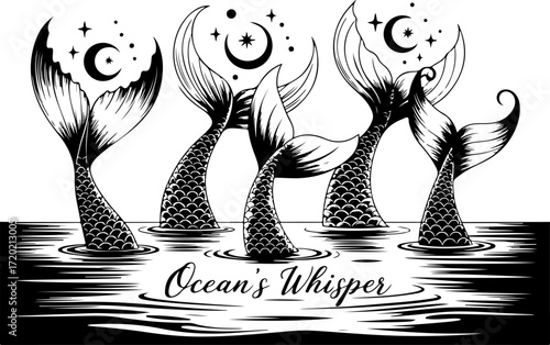 Mermaid Tail Silhouette Decorative Ocean Illustration Bundle