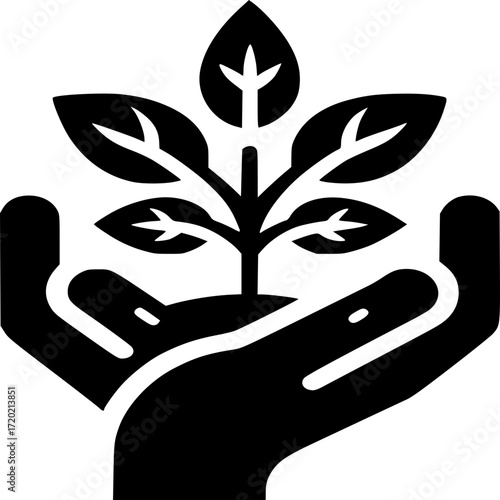 Nurturing Growth: A graphic rendering of a pair of hands cradling a vibrant sprout. This image symbolizes protection, care, and the delicate dance of nature's cycle.