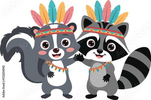 Roxie the Rowdy Raccoon Energetic, cute double Little indian racoon Boho Baby Clipart Bundle Boho Animals