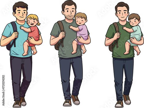 Father Carrying Child Vector Illustration Depicting Family Bond, Parenting Love, Casual Outfits, Emotional Connection, and Happy Moments of TogethernessFather Carrying Child Vector Illustration