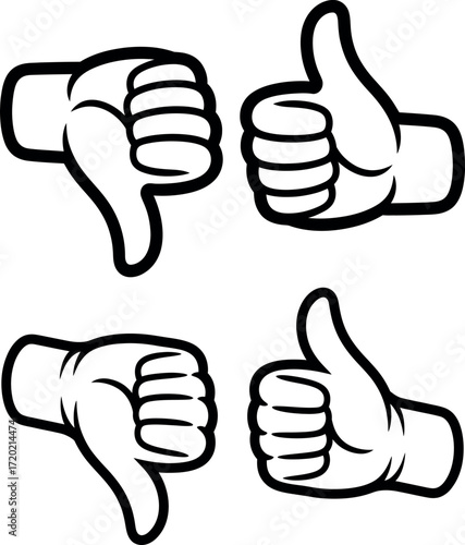Thumbs up and thumbs down hand gestures for positive or negative feedback