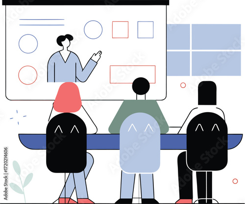 Employee orientation online session with hr manager. vector illustration.