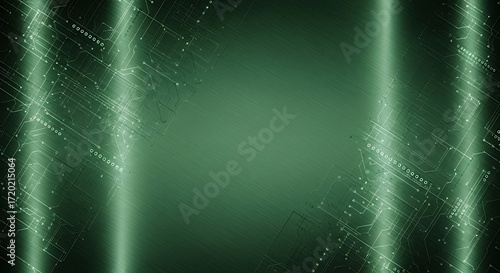Abstract Green Technology Background with Digital Circuit Lines and Metal Texture
