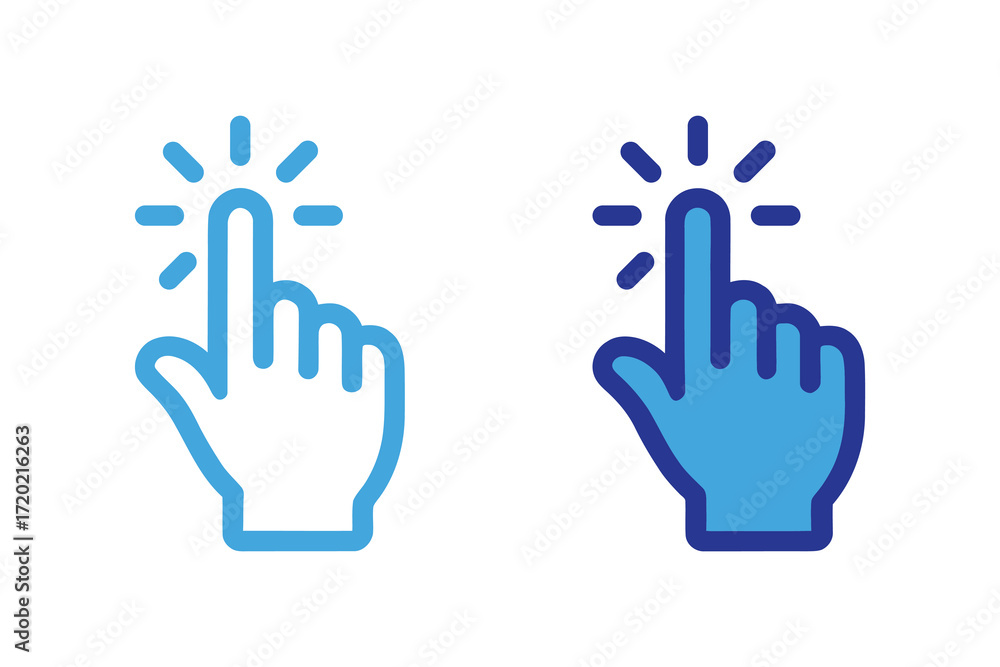 Fototapeta premium Hand click pointer icon set blue digital interface