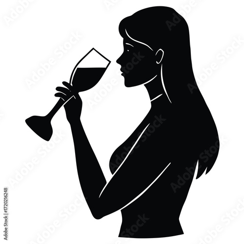 Woman Sipping Wine Silhouette
