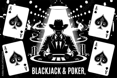 Casino Poker Cards Chips and Spade Symbol Illustration