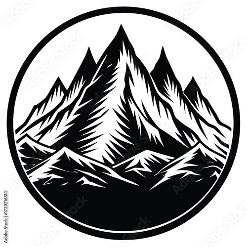 Mountain landscape vector illustration, black and white design