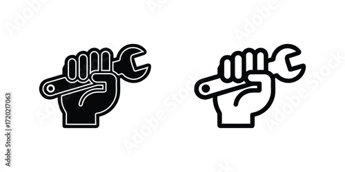 Hand holding wrench icon outline solid symbol mechanic repair tool