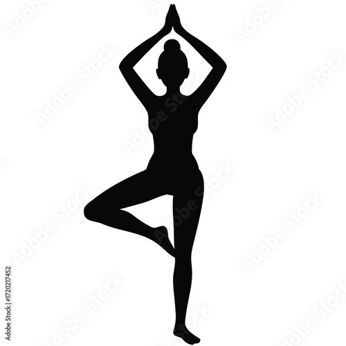 Yoga Tree Pose Silhouette – Woman in Balance Meditation Pose