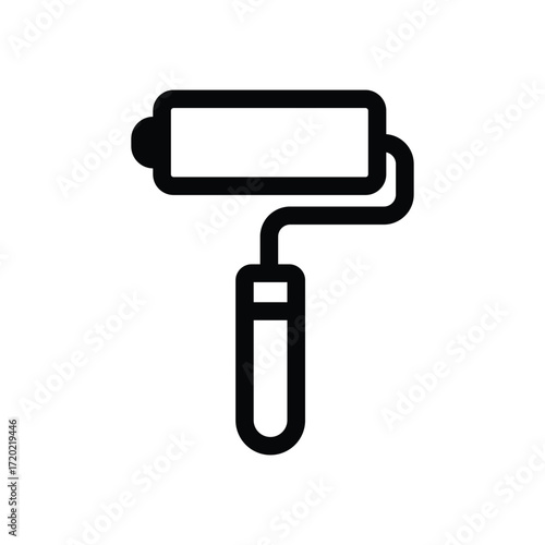 Simple black outline paint roller icon for decorating and renovation