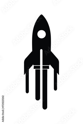 Retro rocket ship symbol for space exploration and launch