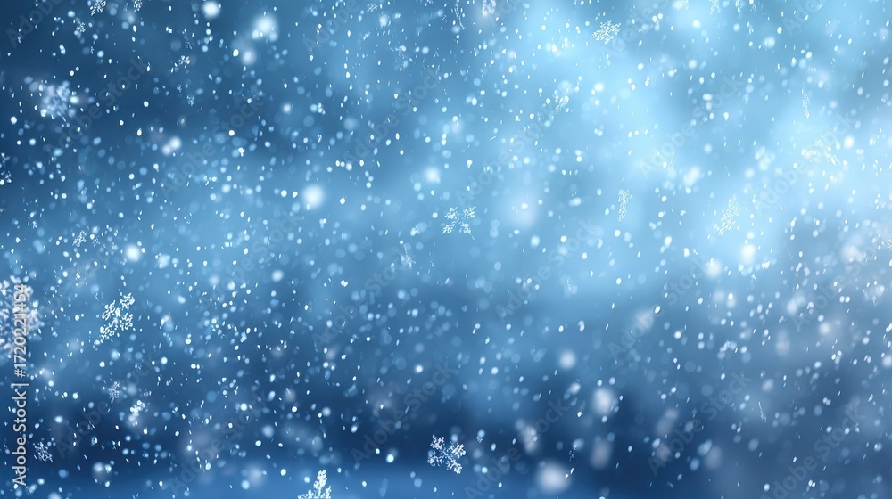 Fototapeta premium snowy blue bokeh winter background holiday season template