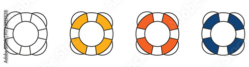 Lifebuoy icons. Maritime Water Safety. Leisure and Tourism, Vector Illustration. 