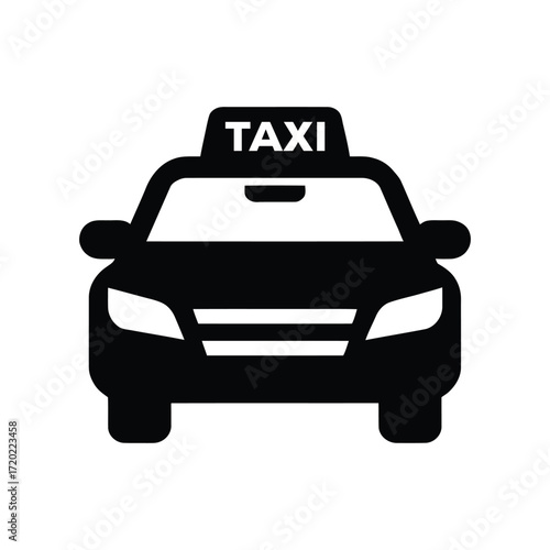 Classic black taxi cab silhouette icon with taxi sign