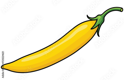 Vector art of a vibrant green chili pepper, , showcasing its smooth skin and curved shape, commonly used to add a spicy flavor to various cuisines