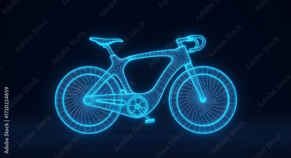 Fototapeta premium Wireframe Electric Bicycle Design With Glowing Blue Lines bike ebike