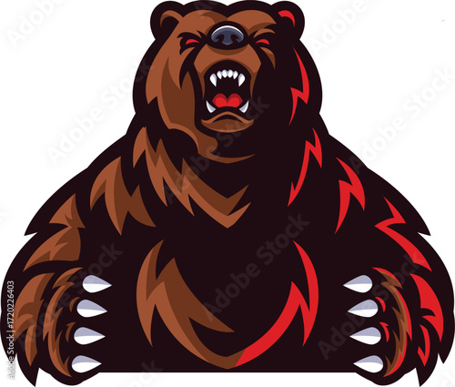 Aggressive Brown Bear Roaring with Red Lightning Accents grizzly bear animal