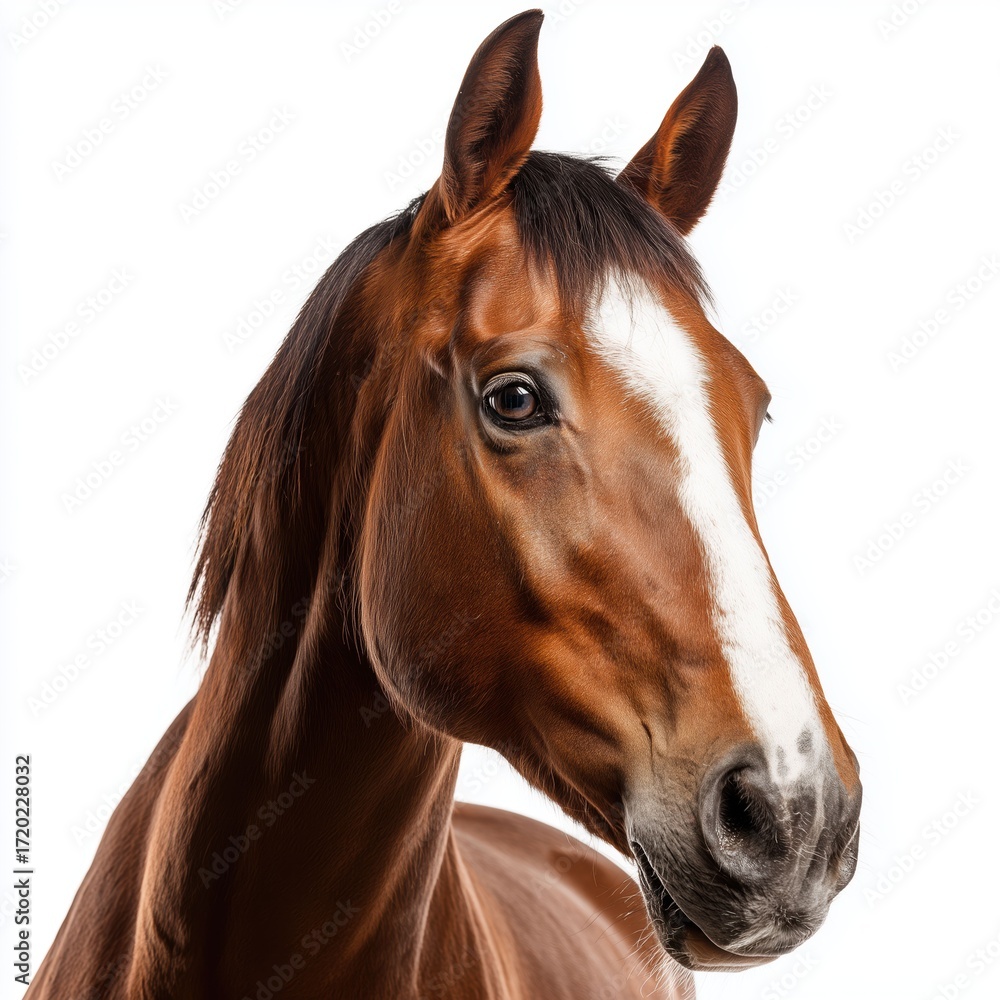 Obraz premium Close-up of a Majestic Brown Horse Head , PNG isolated cut out image