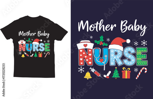  Cute Mother Baby Nurse Christmas T-shirt Design