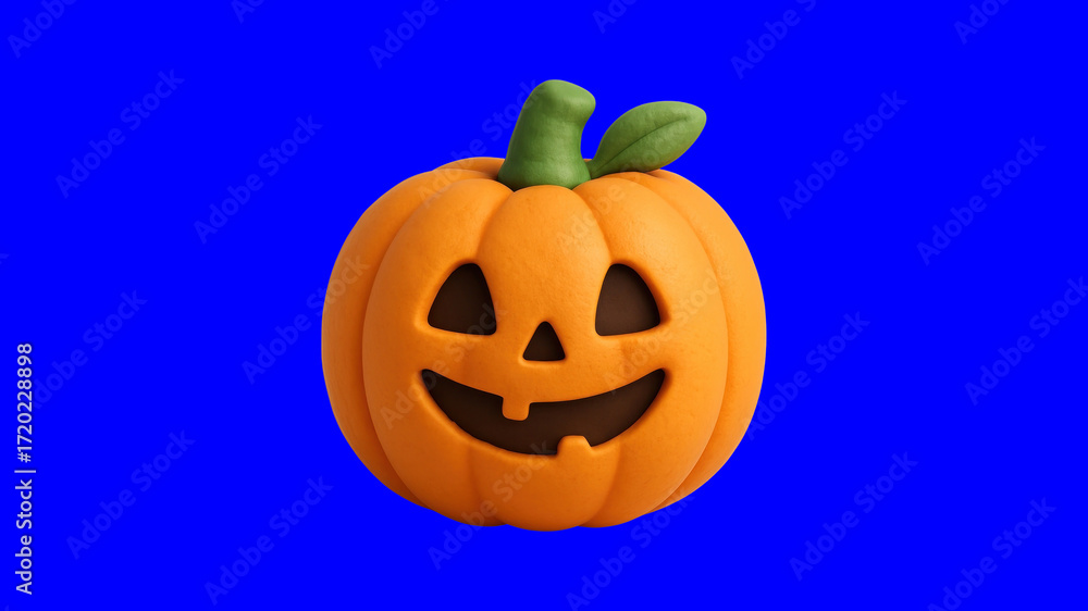 Fototapeta premium Smiling pumpkin on blue background