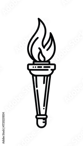 Fiery torch icon with flames burning brightly for illumination