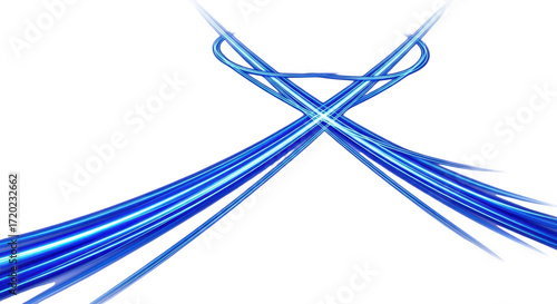 Abstract blue light trails isolated on transparent background