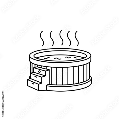 Hot tub with steps and steam coming out of the water  