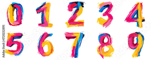 Colorful artistic numbers 0 to 9 in vibrant brushstroke style  