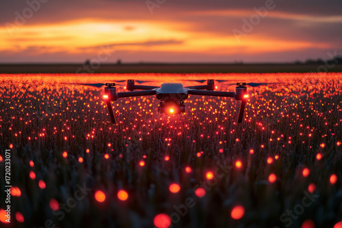 Drone flying over field of flowers. ??????