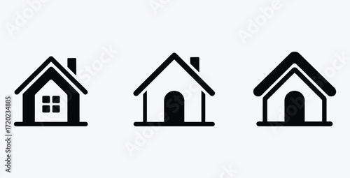 Black and White House Icons Representing Real Estate and Home Ownership