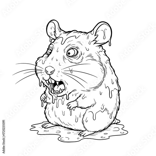 Cartoon hamster with gooey texture and surprised expression  