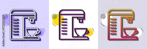 Coffee machine line icon. Halftone dotted pattern. Gradient icon with grain shadow. Hot drink sign. Fresh beverage symbol. Line coffee machine icon. Various designs. Vector