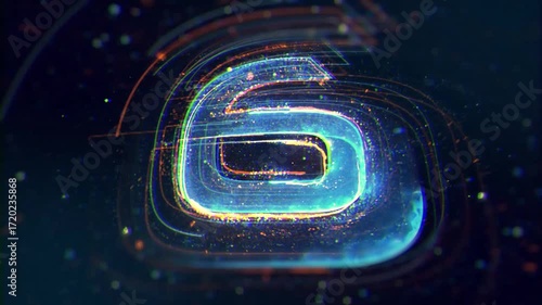 Dynamic countdown sequence showcases glowing neon numbers with energetic digital particle effects and futuristic motion graphics