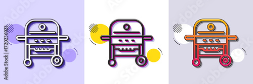Gas grill line icon. Halftone dotted pattern. Gradient icon with grain shadow. Barbecue cooker for cooking food sign. Meat brazier symbol. Line gas grill icon. Various designs. Vector