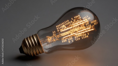 glowing bulb binary code idea