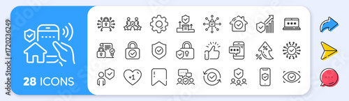 Security line icons. Interest rate, AI generate, Inflation icons. Cyber lock, password, unlock. Guard, shield, home security system icons. Eye access, electronic check, firewall. Vector